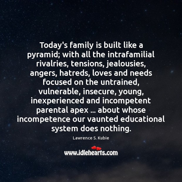 Today’s family is built like a pyramid; with all the intrafamilial rivalries, Lawrence S. Kubie Picture Quote
