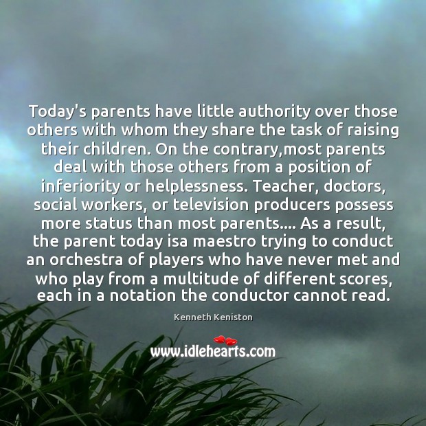 Today’s parents have little authority over those others with whom they share Kenneth Keniston Picture Quote