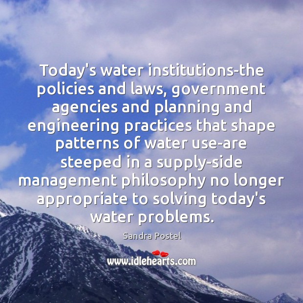 Today’s water institutions-the policies and laws, government agencies and planning and engineering Sandra Postel Picture Quote