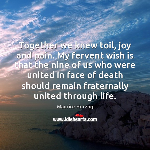 Together we knew toil, joy and pain. My fervent wish is that Maurice Herzog Picture Quote