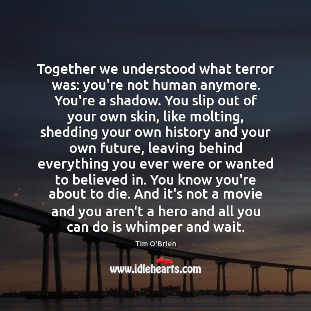 Together we understood what terror was: you’re not human anymore. You’re a Tim O’Brien Picture Quote