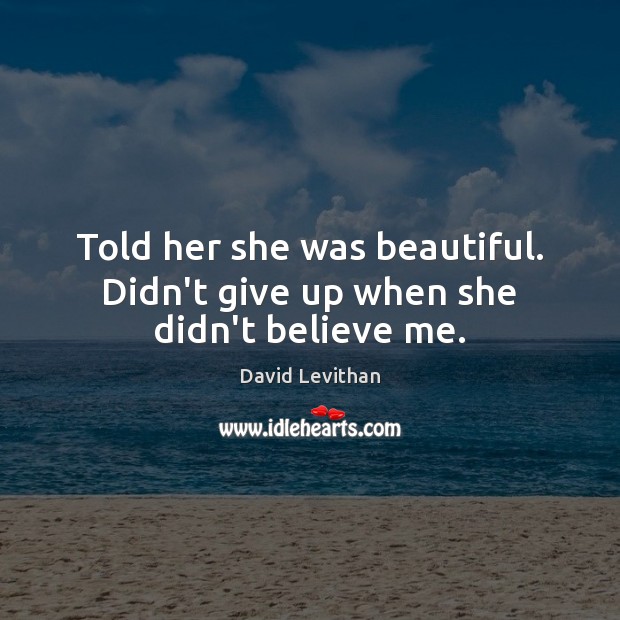 Told her she was beautiful. Didn’t give up when she didn’t believe me. David Levithan Picture Quote