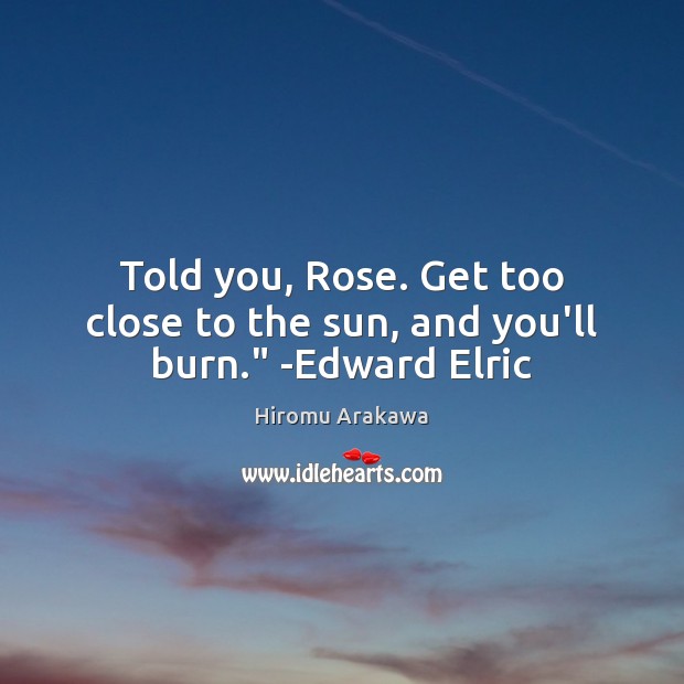 Told you, Rose. Get too close to the sun, and you’ll burn.” -Edward Elric Image
