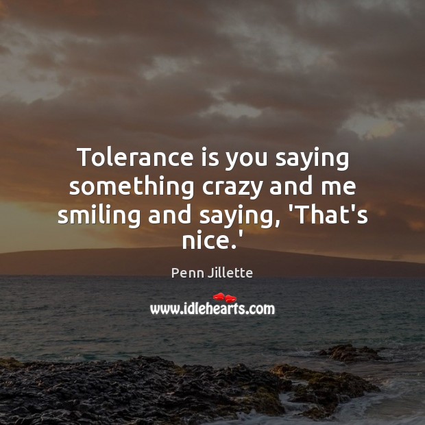 Tolerance is you saying something crazy and me smiling and saying, ‘That’s nice.’ Tolerance Quotes Image