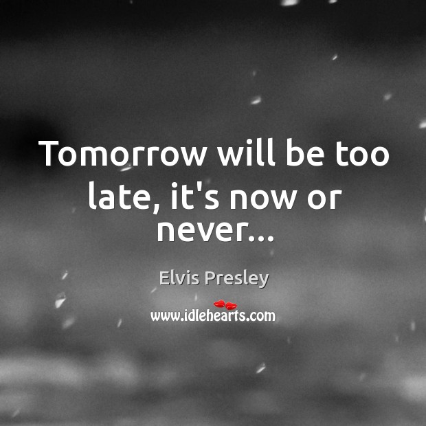 Tomorrow will be too late, it’s now or never… Elvis Presley Picture Quote