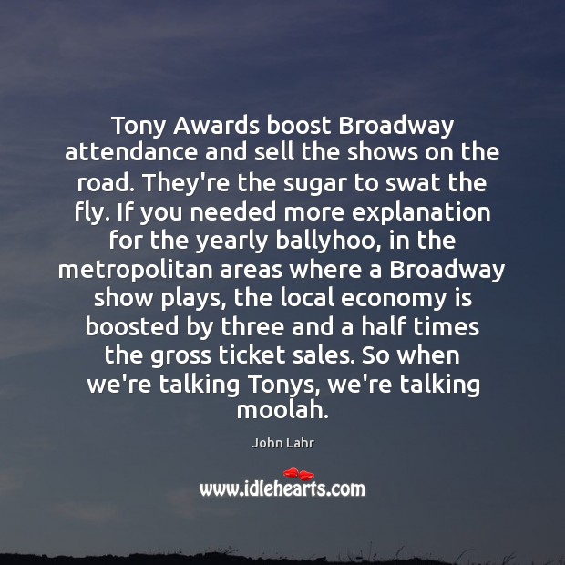Tony Awards boost Broadway attendance and sell the shows on the road. John Lahr Picture Quote