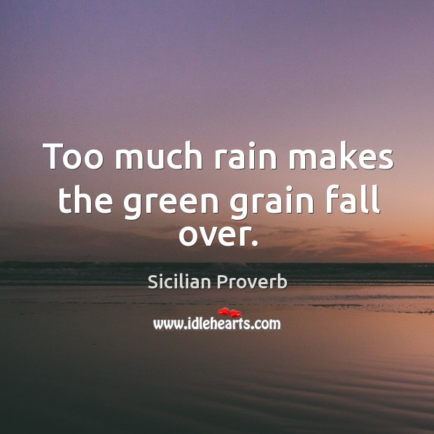 Too much rain makes the green grain fall over. Sicilian Proverbs Image