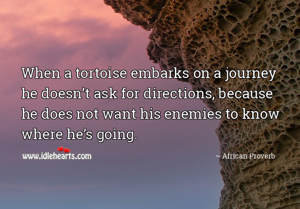 When a tortoise embarks on a journey he doesn’t ask for directions, because he does not want his enemies to know where he’s going. Journey Quotes Image