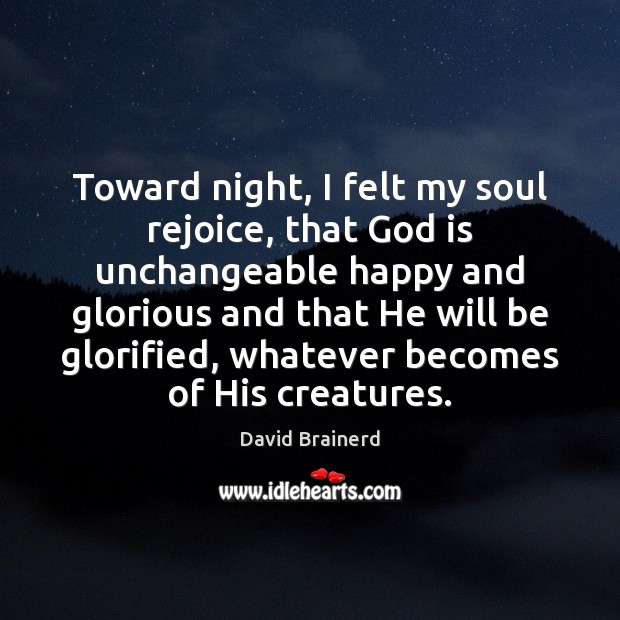 Toward night, I felt my soul rejoice, that God is unchangeable happy David Brainerd Picture Quote