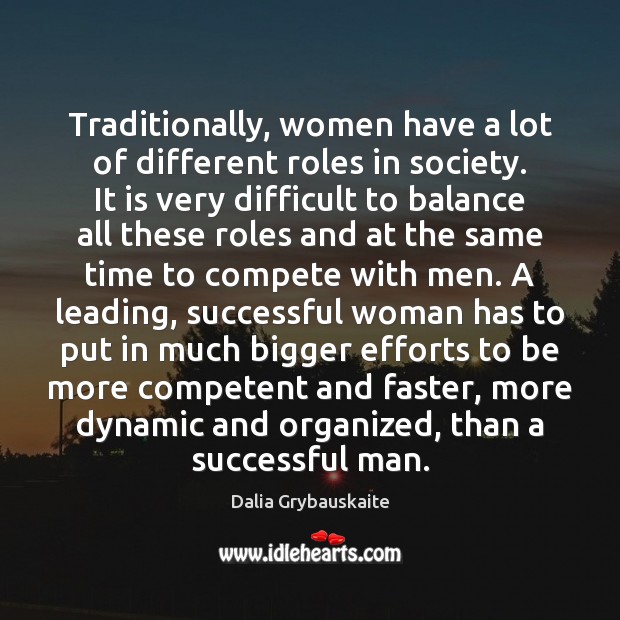 Traditionally, women have a lot of different roles in society. It is Dalia Grybauskaite Picture Quote