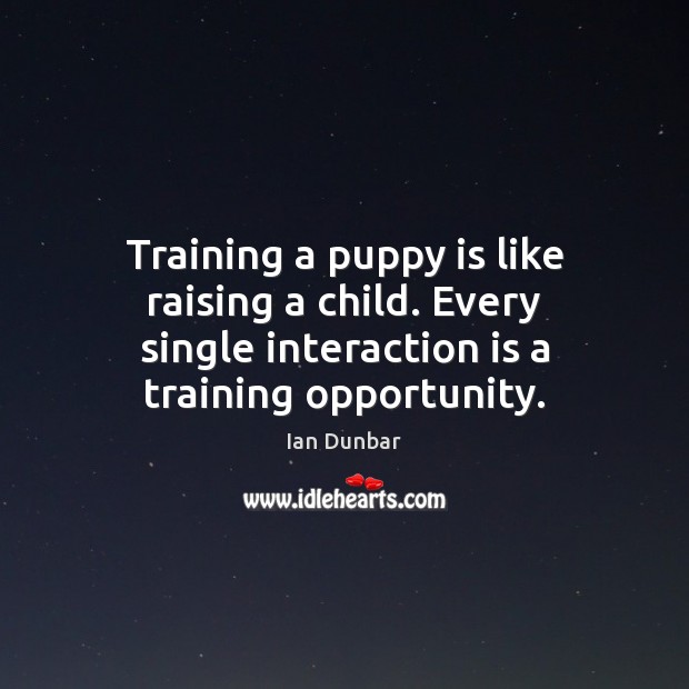 Training a puppy is like raising a child. Every single interaction is Ian Dunbar Picture Quote