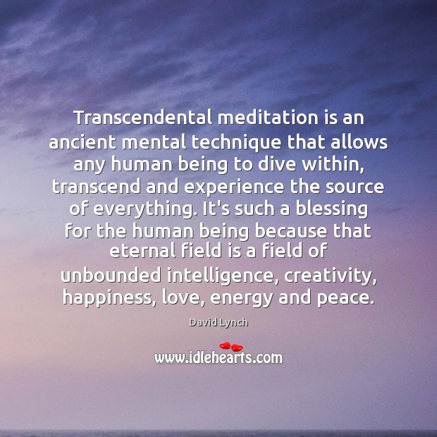 Transcendental meditation is an ancient mental technique that allows any human being David Lynch Picture Quote