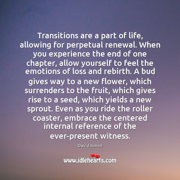 Transitions are a part of life, allowing for perpetual renewal. When you David Simon Picture Quote