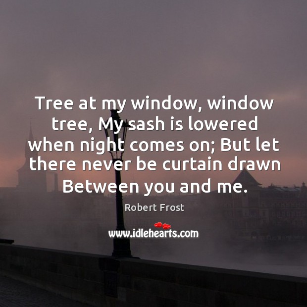Tree at my window, window tree, My sash is lowered when night Robert Frost Picture Quote