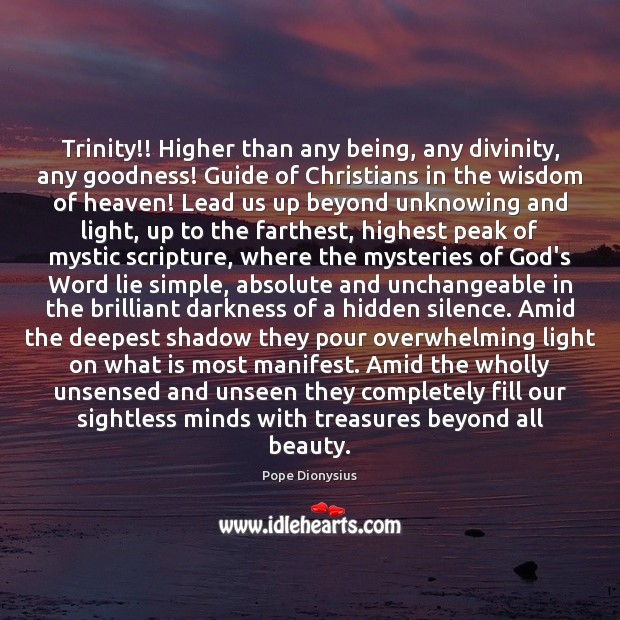 Trinity!! Higher than any being, any divinity, any goodness! Guide of Christians 