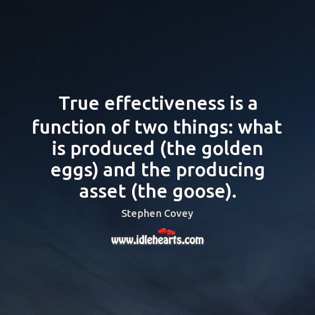 True effectiveness is a function of two things: what is produced (the Stephen Covey Picture Quote