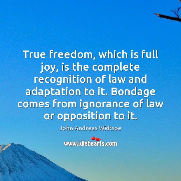 True freedom, which is full joy, is the complete recognition of law John Andreas Widtsoe Picture Quote