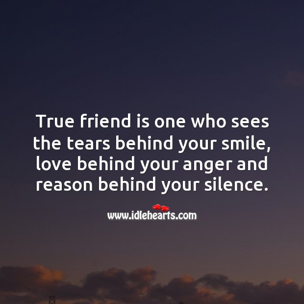 True friend is one who sees the tears behind your smile and reason behind your silence. True Friends Quotes Image