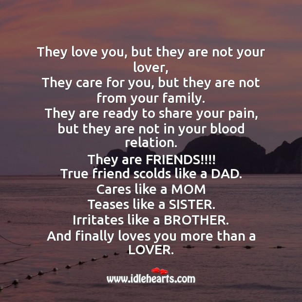 True friend cares like Mom, scolds like a Dad. Friendship Day Messages Image