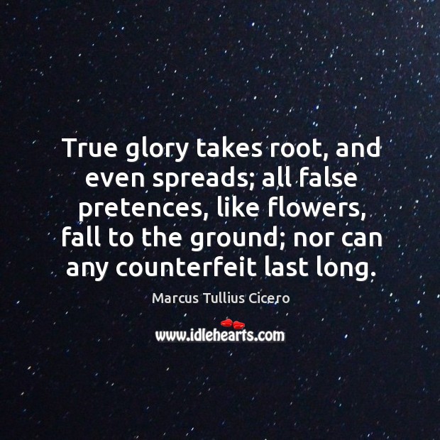 True glory takes root, and even spreads; all false pretences, like flowers Marcus Tullius Cicero Picture Quote