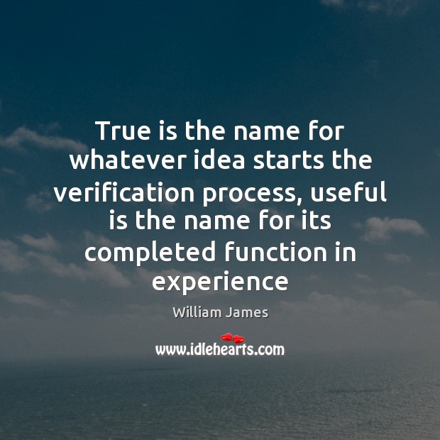 True is the name for whatever idea starts the verification process, useful William James Picture Quote