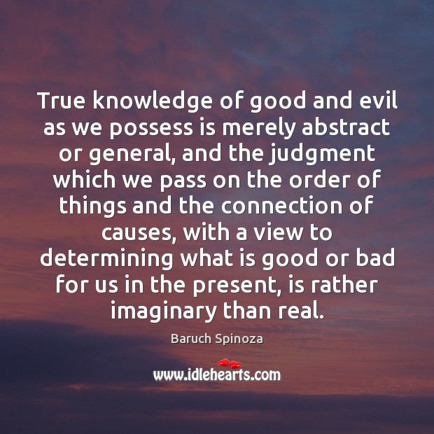 True knowledge of good and evil as we possess is merely abstract Baruch Spinoza Picture Quote