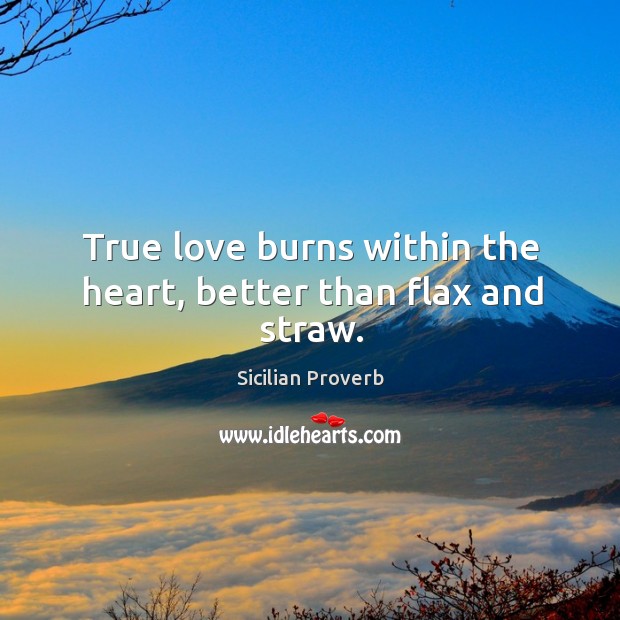True love burns within the heart, better than flax and straw. Sicilian Proverbs Image