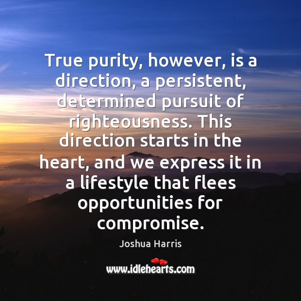 True purity, however, is a direction, a persistent, determined pursuit of righteousness. Joshua Harris Picture Quote