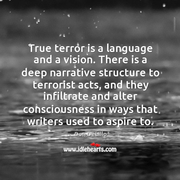 True terror is a language and a vision. Don DeLillo Picture Quote