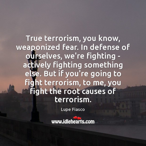 True terrorism, you know, weaponized fear. In defense of ourselves, we’re fighting Image