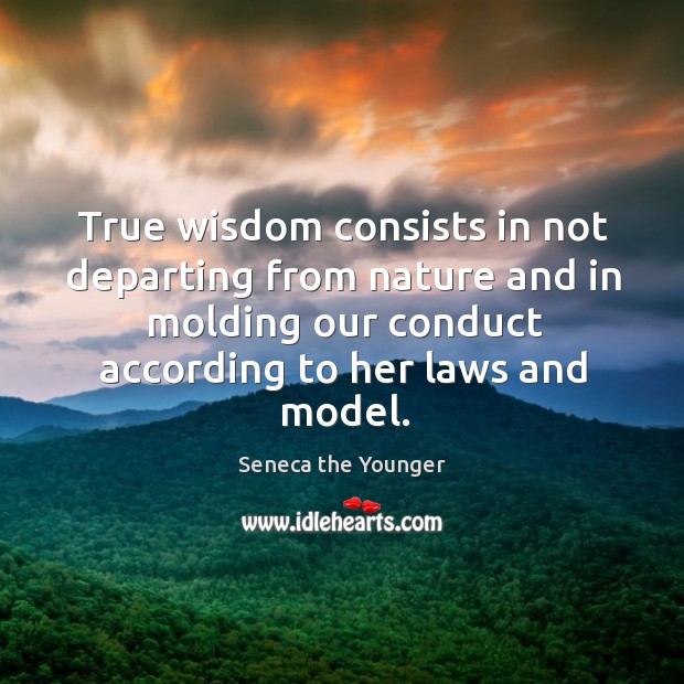 True wisdom consists in not departing from nature and in molding our conduct according to her laws and model. Seneca the Younger Picture Quote