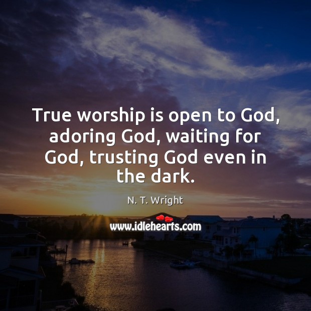 True worship is open to God, adoring God, waiting for God, trusting God even in the dark. N. T. Wright Picture Quote