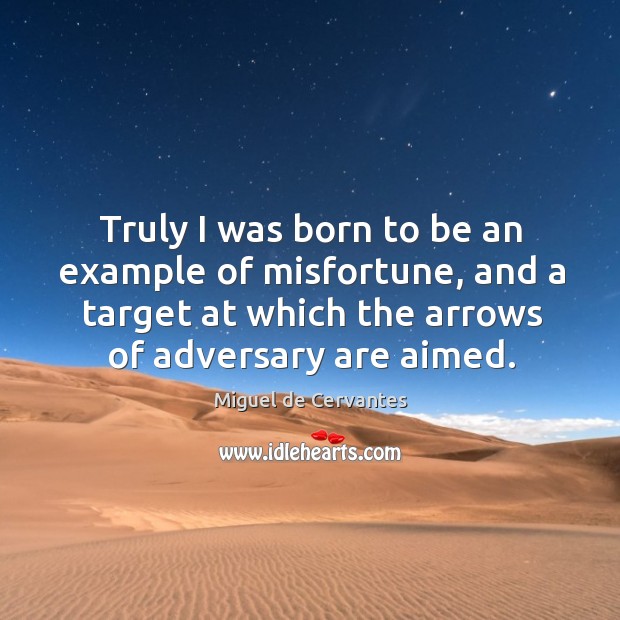 Truly I was born to be an example of misfortune, and a Miguel de Cervantes Picture Quote
