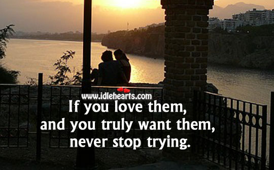 Never stop trying if you truly love. Love Quotes Image