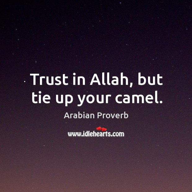 Trust allah, but tie up your camel. Arabian Proverbs Image