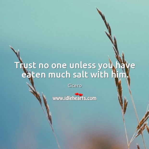 Trust no one unless you have eaten much salt with him. Cicero Picture Quote