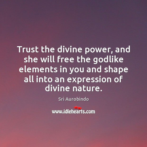 Trust the divine power, and she will free the Godlike elements in Sri Aurobindo Picture Quote