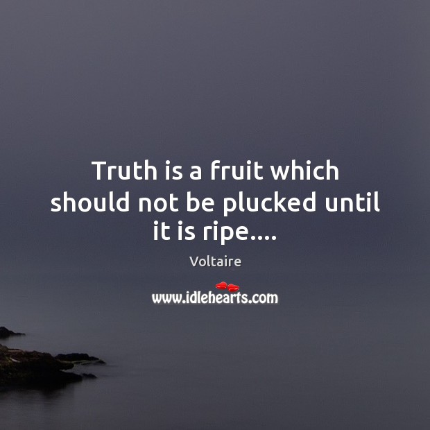 Truth is a fruit which should not be plucked until it is ripe…. Voltaire Picture Quote