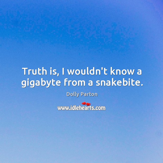 Truth is, I wouldn’t know a gigabyte from a snakebite. Dolly Parton Picture Quote