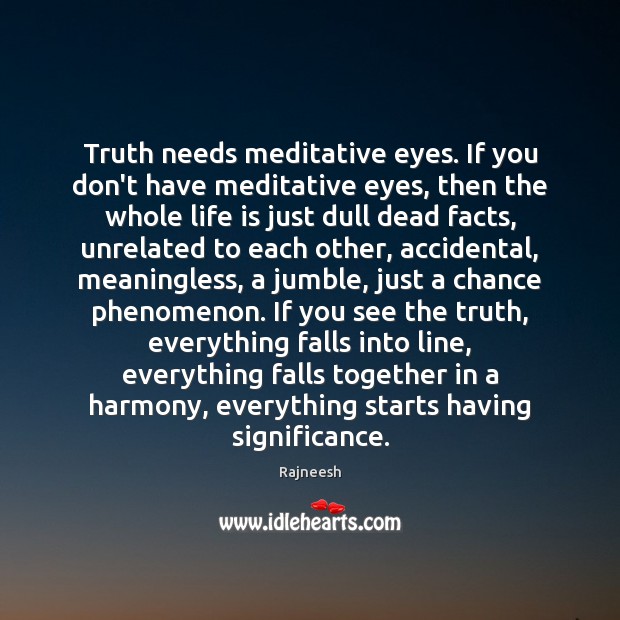Truth needs meditative eyes. If you don’t have meditative eyes, then the Image