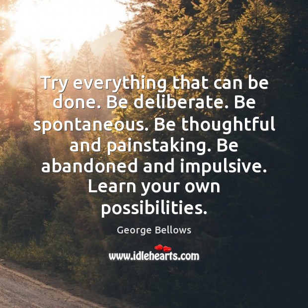 Try everything that can be done. Be deliberate. Be spontaneous. Be thoughtful Image