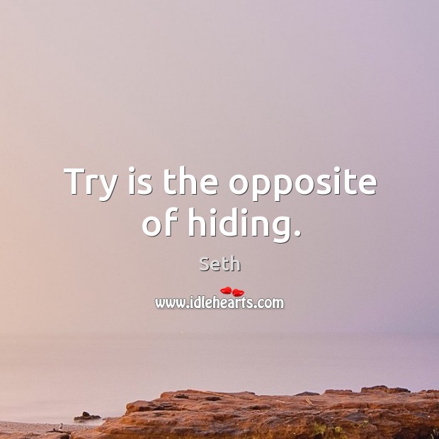 Try is the opposite of hiding. Seth Picture Quote