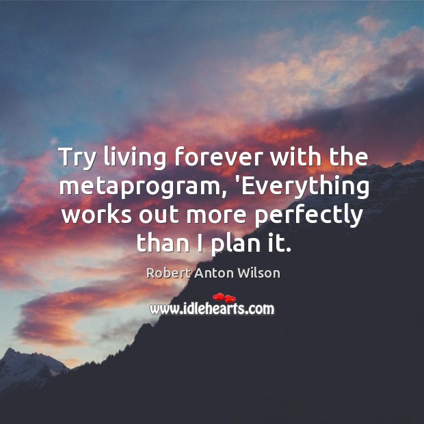 Try living forever with the metaprogram, ‘Everything works out more perfectly than Robert Anton Wilson Picture Quote