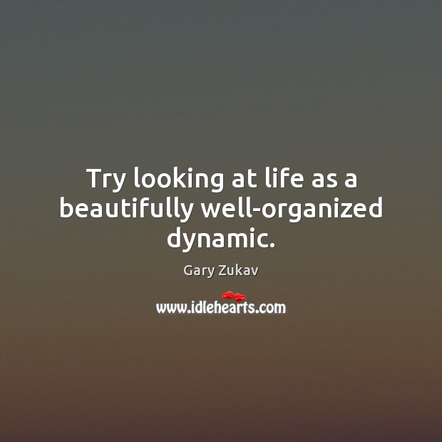 Try looking at life as a beautifully well-organized dynamic. Gary Zukav Picture Quote