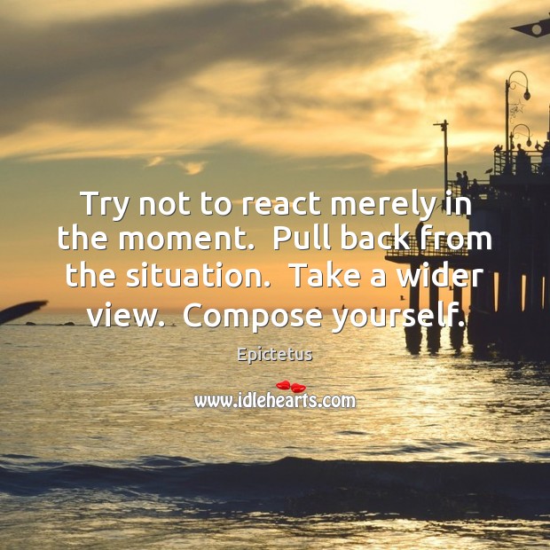 Try not to react merely in the moment.  Pull back from the Epictetus Picture Quote