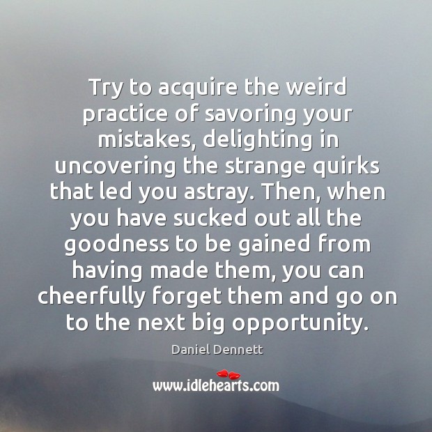 Try to acquire the weird practice of savoring your mistakes, delighting in 
