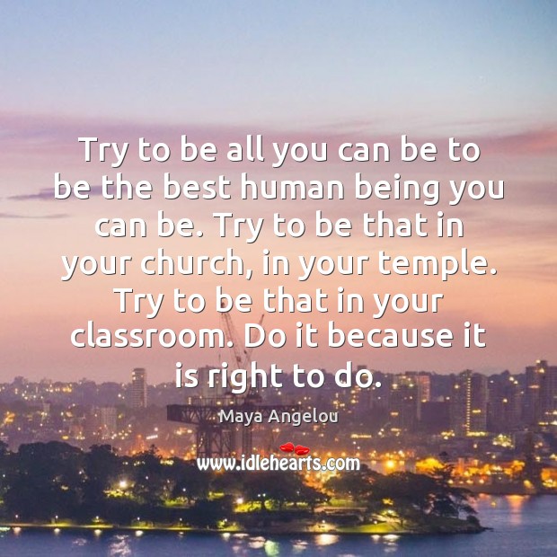 Try to be all you can be to be the best human Maya Angelou Picture Quote