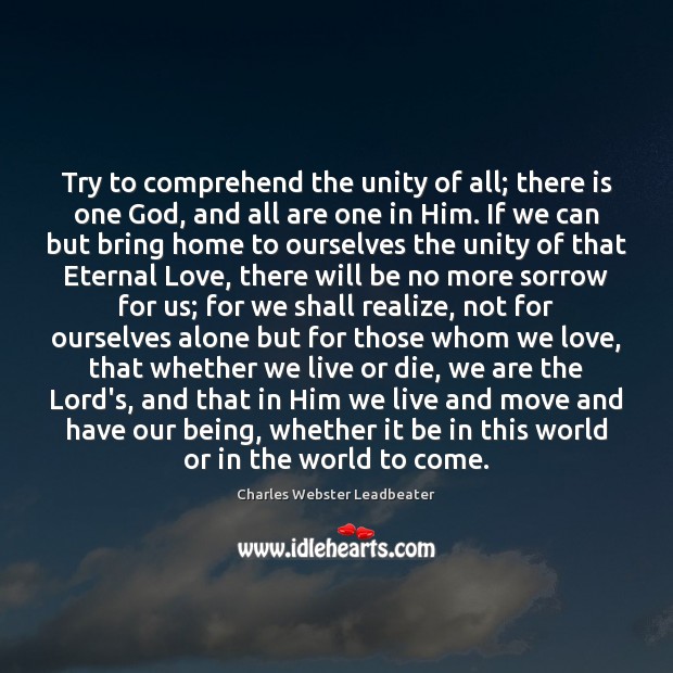 Try to comprehend the unity of all; there is one God, and Charles Webster Leadbeater Picture Quote