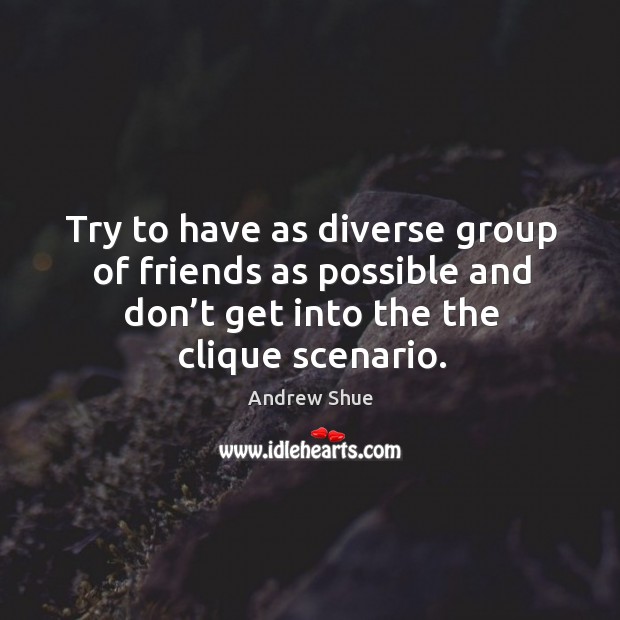 Try to have as diverse group of friends as possible and don’t get into the the clique scenario. Andrew Shue Picture Quote