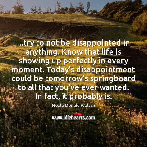 …try to not be disappointed in anything. Know that life is showing Neale Donald Walsch Picture Quote